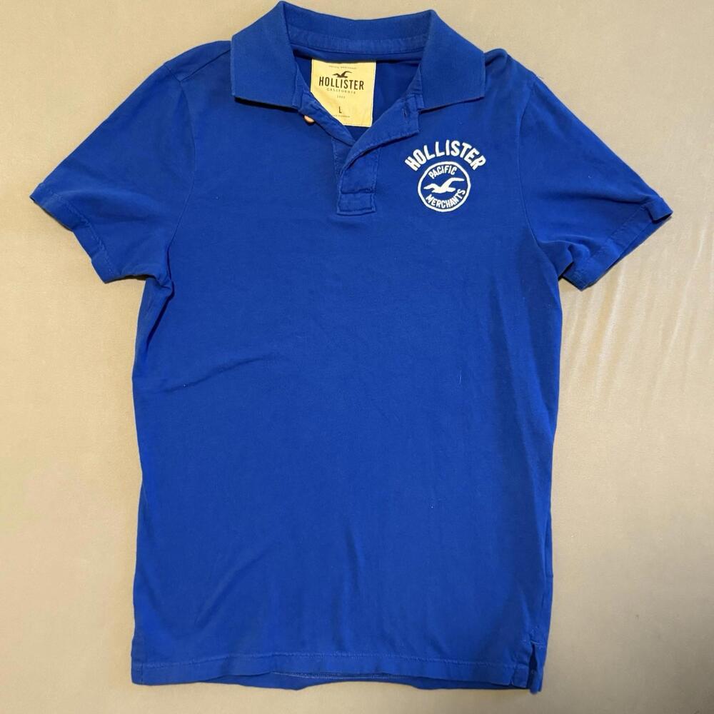 Vintage Hollister California Mens L Polo Shirt Y2K Surf Solid Blue 2000s Y2K